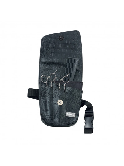 Trio Holster En Croco Noir Matte Pr 3 Ciseaux Sibel
